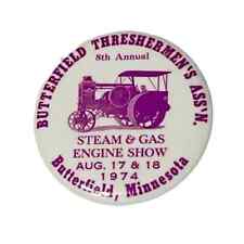 8th Annual Steam & Gas Engine Show Vintage Pinback Button Butterfield MN 1974 picture