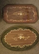 Vintage Monumental Mid Century Italian Wood Marquetry Inlay Serving Trays... picture