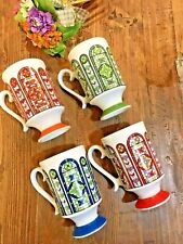 c.1960's Vintage Set Four Smug Mugs Royal Crown Stained Glass Windows MIDCENTURY picture