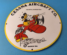 Vintage Cessna Aircraft Sign - Mickey Mouse Gas Pump Airplane Porcelain Sign picture