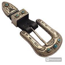 Silver & Turquoise Navajo Handstamped Ranger Set Buckle by Massiels Trading Post picture