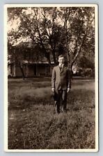RPPC AZO 1918-1930 Man In Suit Poses For Picture Outside VTG Postcard picture