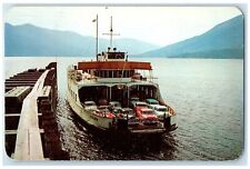 c1960 Colorful Kootenays Series MV Anscomb Docking Columbia Canada CA Postcard picture