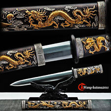 Top Grade Tanto Brass+18K Gold Folded Steel Chinese Dragon/Phoenix Short Sword picture