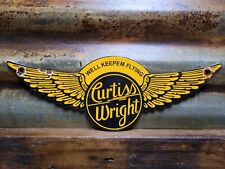 VINTAGE CURTISS WRIGHT PORCELAIN SIGN AIR PLANE AVIATION  ENGINE MOTOR SERVICE picture