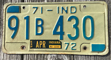 1971-1972 INDIANA LICENSE PLATE AUTO TAG 91 B430 LOW NUMBER picture
