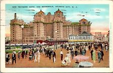 Traymore Hotel and Boardwalk Atlantic City NJ Postcard Crowd 1929 Dog In Cart picture