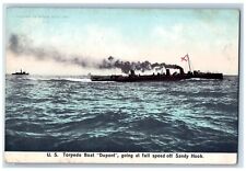 c1907 US Torpedo Boat Dunpont Going Full Speed Off Sandy Hook Steamer Postcard picture