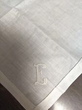 Vintage NOS  White Linen Damask Cloth Napkin with “E” Monogram w original tah picture