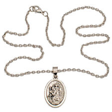 Saint St Christopher Protect Us Oval Silver Medal Pendant Necklace 18