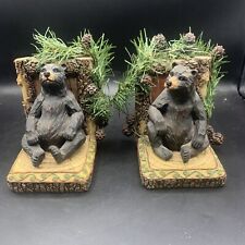 Vintage Black Bear Bookends Sitting Heavy Carved Wood Look Resin 5