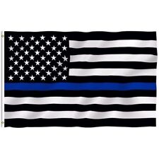 3x5 ft US Flag American Flag Thin Blue Line Black White Police Support Grommets picture