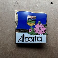 Vtg Lapel Pin Alberta Canada Enamel Gold Tone Flower Flag Crest Hat Jacket Tac picture