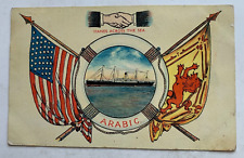 Vtg 1912 UK Ship Postcard White Star Line SS Arabic Hands Across the Sea Flags picture
