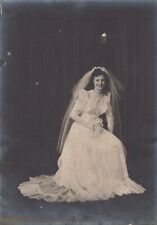 1940's Original 5x7 B/W Photograph Seated Bride Wedding Gown Lace Dress picture