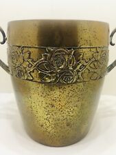 VTG Art Deco Embossed Brass Wine Ice Bucket Planter w/ Handles, Floral 9” EUC picture