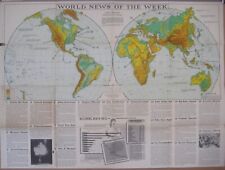 1951 COLD WAR World News Map Poster A-Bomb Test Korea Iran Oil Red Rulers Ousted picture