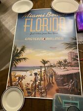Large Vintage Eastern Airlines Miami Beach Florida Travel Poster Colorful picture
