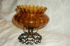 1960s MID CENTURY SPAIN SCROLLY IRON AMBER GLASS HAND BLOWN COMPOTE TAG picture