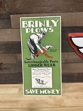 Antique NOS Brinly Plows Cardstock Sign Heavy Heavy Card Board 1920’s-40’s Rare picture