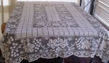 VTG HANDMADE OFF WHITE LINEN LACE TABLECLOTH LEAVES BERRIES 45