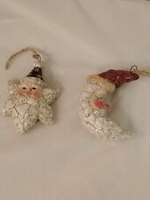 2002 Vtg resin star & half moon shaped Christmas ornaments hand painted sparkly picture