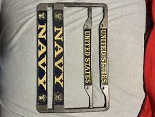 Pair 2 VINTAGE METAL UNITED STATES US NAVY LICENSE PLATE FRAME TAG - RARE ONE picture