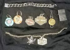 Harley Davidson Charms And Key Chain Lot With Zippo Lighter And Cross Bracelet picture