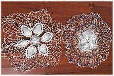 2 Vtg Hand Crocheted Flower Doilies Handmade Pineapple & Fishnet Border Unusual picture