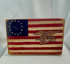 13 Colonies Flag w/ Seal Team Logo Wooden Plaque-Free Standing Pegs 9