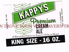 Unused 1960s Kappy's Cream Ale PINT Hammonton Label Tavern Trove New Jersey picture