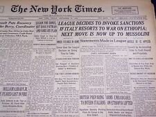 1935 SEPT 25 NEW YORK TIMES - LEAGUE TO INVOKE SANCTIONS ON ITALY - NT 1970 picture