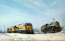 postcard - Independence Class 407 passing Pacific type 470 into Waterville Maine picture