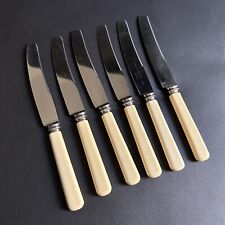 VINTAGE SET OF 6 DIAMOND SHEFFIELD FAUX BONE HANDLE ENTREE BUTTER CUTLERY KNIVES picture