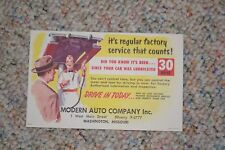 VINTAGE 1960's AUTOMOTIVE MAIL SERVICE CARD FROM MODERN AUTO 30 DAY LUBE SERVICE picture