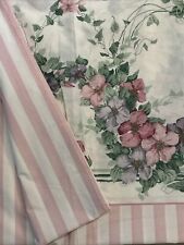Vintage Sanderson Queen Flat Sheet Pink Floral  Stripes No Iron Made In USA picture