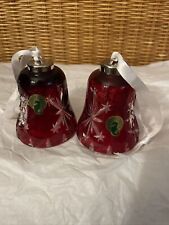 Vintage 2003 2 Lot Waterford Christmas Snow Crystals Red Bell Ornament picture