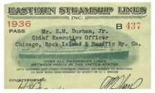 PASS 1936  Eastern Steamship Lines  E.M. Durham CEO  Signed  C.R.I. & Pacific picture