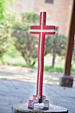 Handmade Plastic Beaded Cross - Colorful Religious Decor - Unique Christian Gift picture
