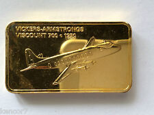 Franklin Mint Vickers-Armstrongs Viscount 700 1950 24 kt GP Bronze Ingot A4139 picture