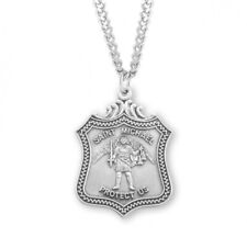 Ornate St Michael Sterling Silver Badge Shape Medal Necklace for Men 24 In picture