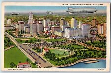 Miami Florida Postcard Downtown Miami Air Liner Buildings Lake Road Trees 1940 picture