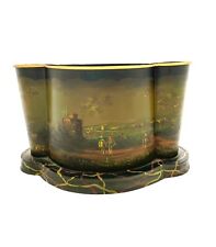 Metal Basket Painted Tole British Scenery Bin Container Vintage Decor picture