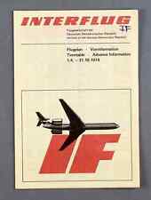 INTERFLUG ADVANCE AIRLINE TIMETABLE SUMMER 1974 EAST GERMANY DDR FLUGPLAN picture