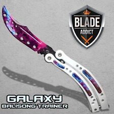 CSGO Practice Knife Balisong Butterfly Trainer - Non Sharp Dull - White Galaxy picture