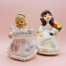 Pair Of Repaired Vintage Angel Birthday Figurines Lefton Music Box October March picture