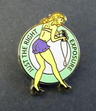 JUST THE RIGHT EXPOSURE AIR FORCE PINUP GIRL LAPEL HAT PIN BADGE 1 x 1.25 INCHES picture
