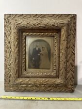 21x19” Antique Wooden Frame Carved Cattails & Full Plate Tintype Wedding Photo picture