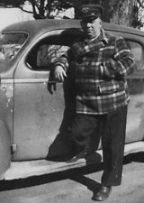 5B Photograph Old Man Poses With Old Car Taxi Driver Hat picture