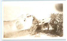 Vintage Photo 1945, US Army Soldier Posing on Crashed Japan Plane, 4.5x3 picture